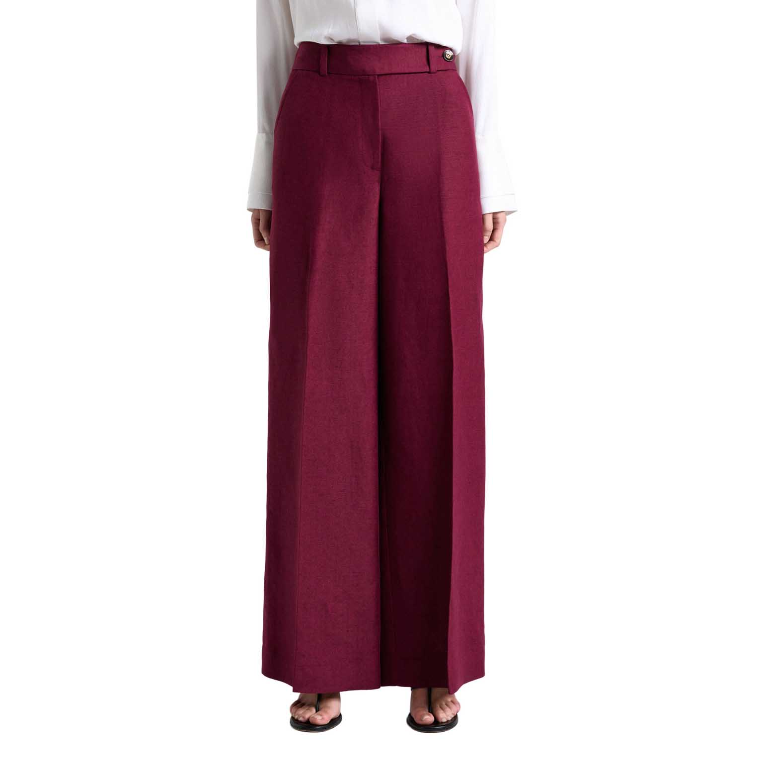 Cue Maroon Lustre Linen Blend Wide Leg Pant